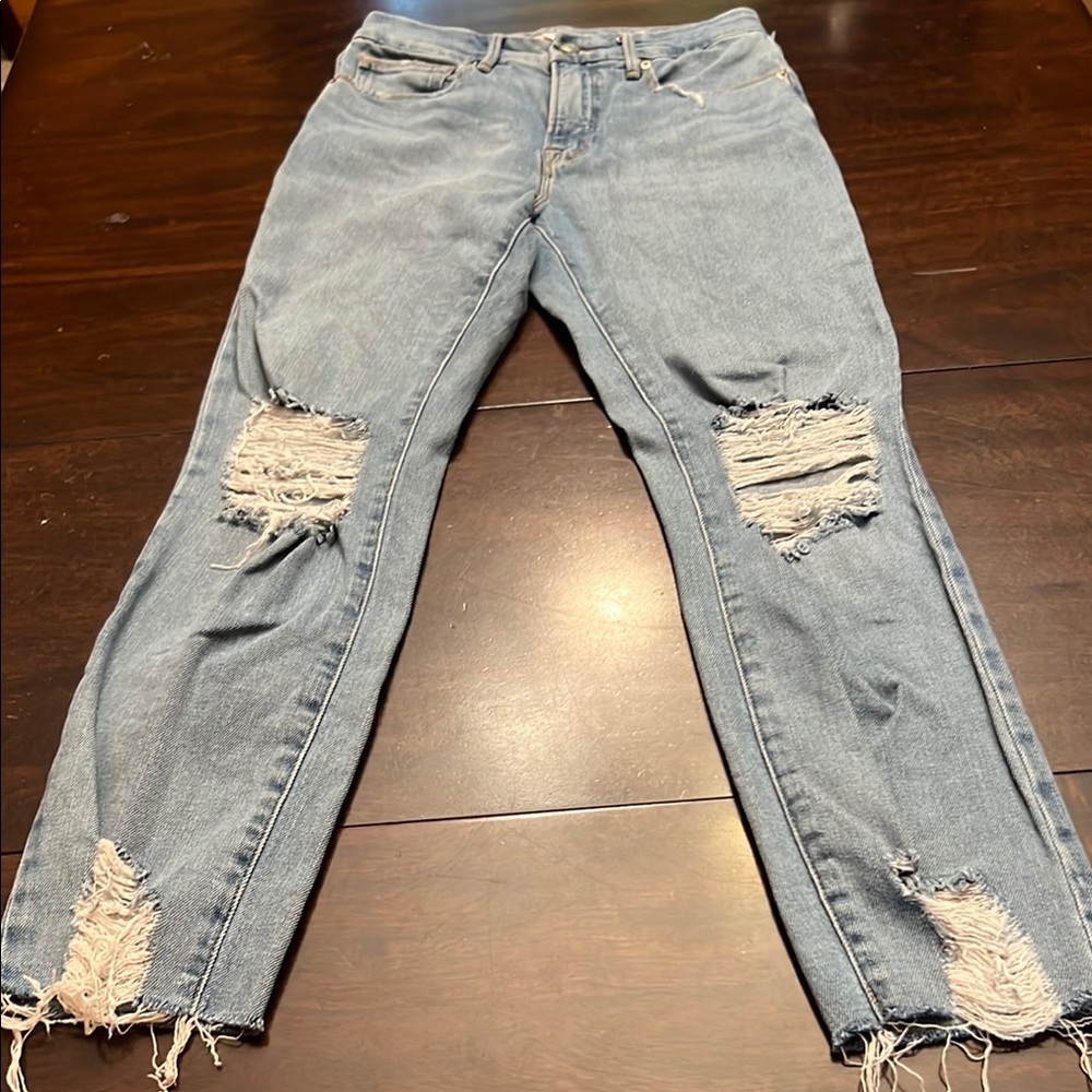 Good American Light Blue Distressed Straight Leg Jeans inseam 28. Size 4